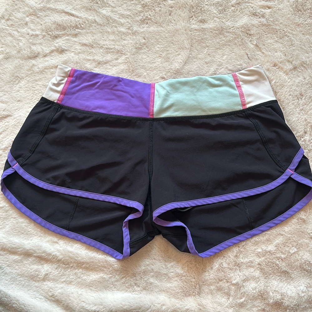 lululemon size 4 Speed Short - black, purple, pink, white, and flowers
